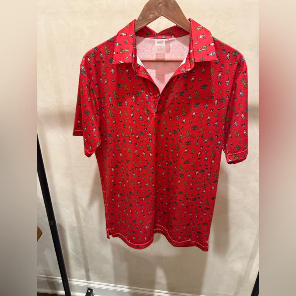 Men's Red Patterned Polo Shirt size M